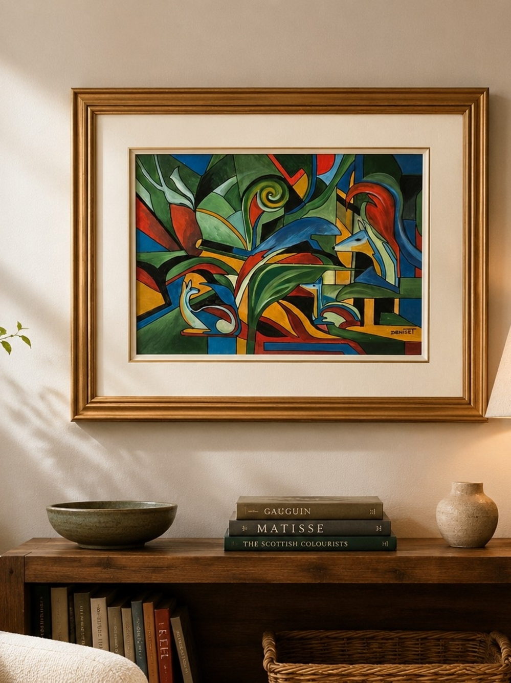 Abstract Framed Wall Art in Multicolor By Deniset Oil